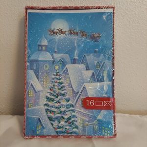 Hallmark Image Arts 16 Christmas Cards with Envelopes Santa's Sleigh at Night